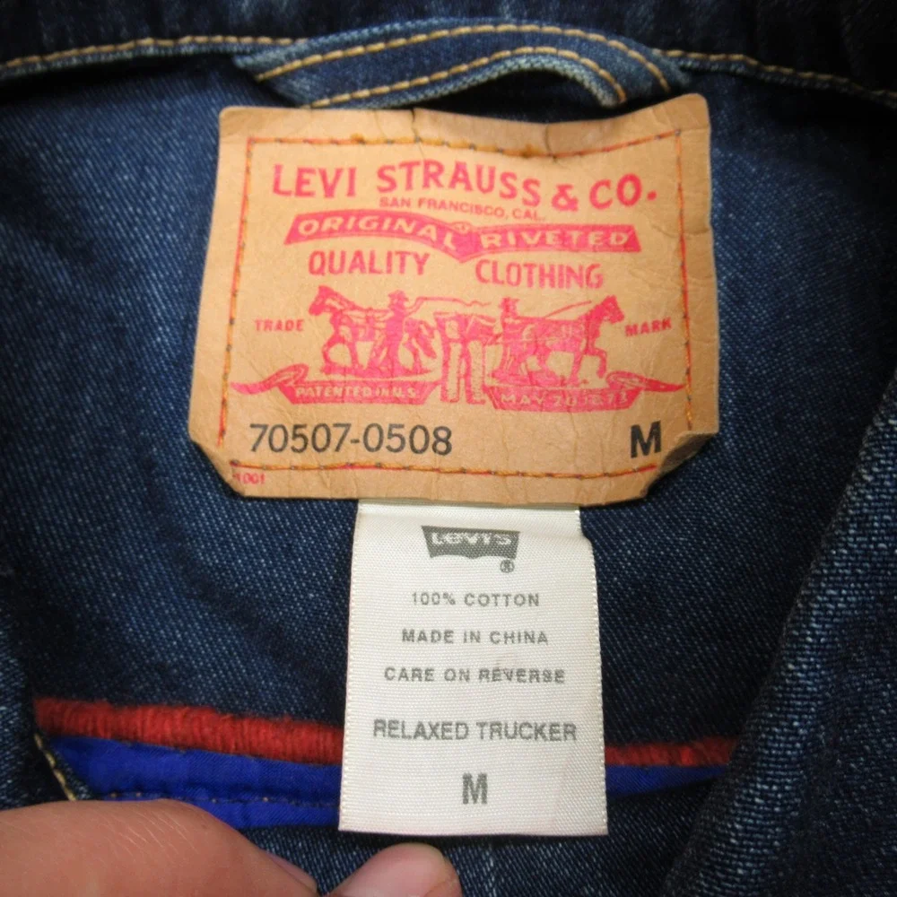 Levis Denim Jacket Men Medium Blue Button Relaxed‎ Trucker Hippie Whisker Patch - Picture 4 of 16